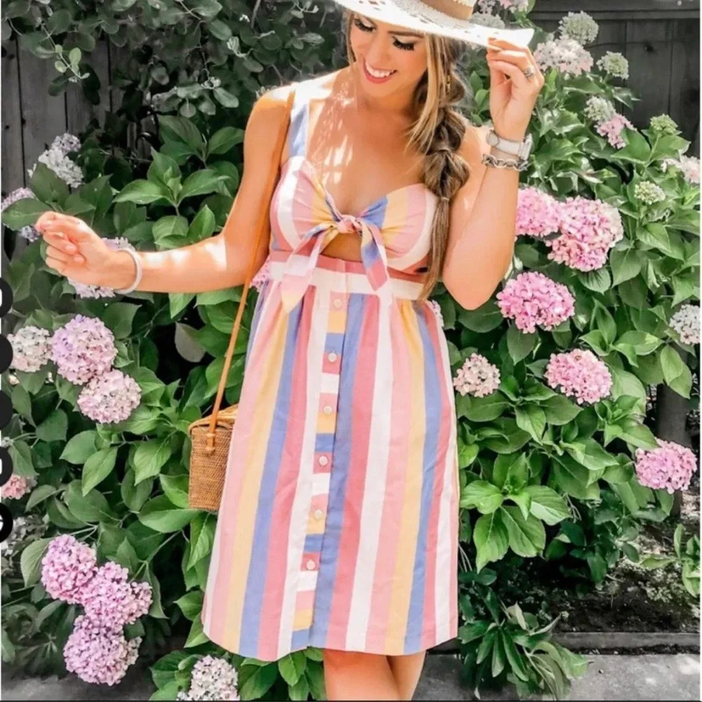 Madewell Tie Front Cut Out sherbet stripe dress